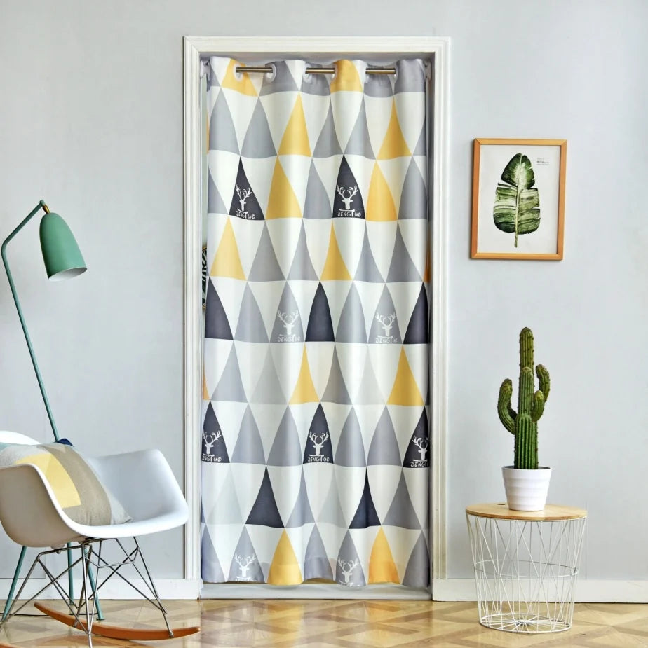 Factory Direct Sale Nordic Style Geometric Pattern Door Curtain Blackout Printed Door Curtain for Kids Room Bedroom