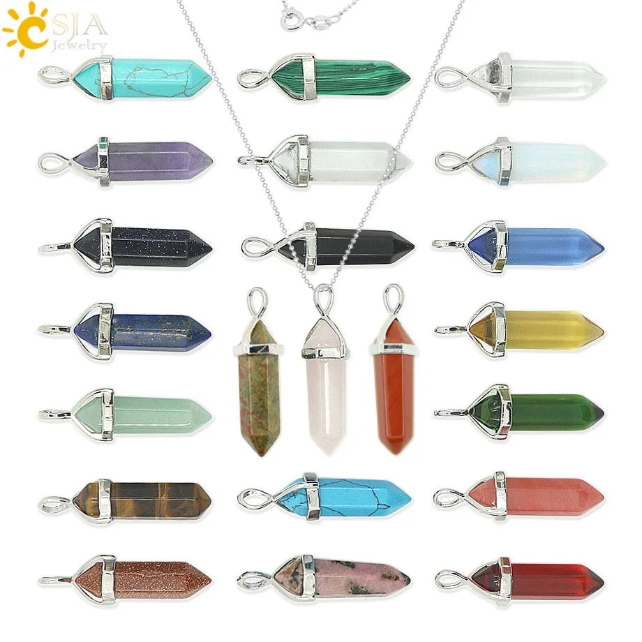 CSJA 2021 Hot Selling Hexagonal Crystal Natural Quartz Pendant Necklace