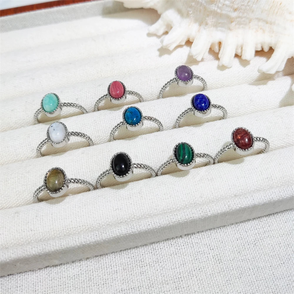 Manufacturer Cheap Price Natural Stone Assorted Color Crystal Ring Malachite Amethyst Female Finger Ring Handmade Jewelry Gifts