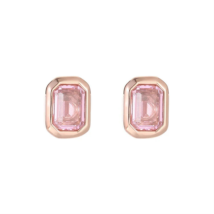 Simple Fashion Women Charm Earring Stainless Steel Gemstone Stud Earrings