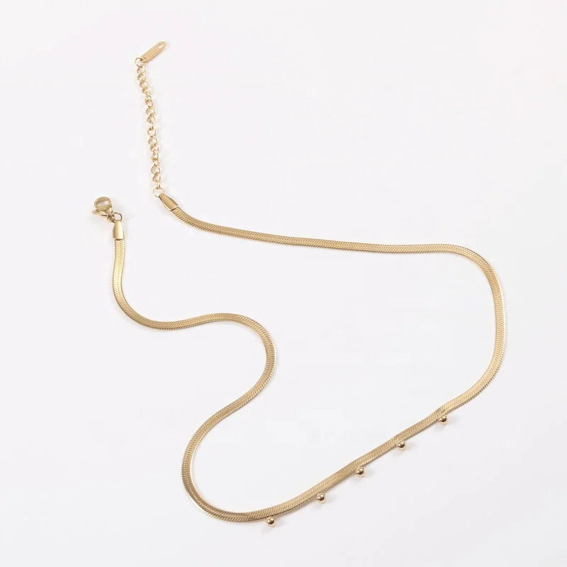 Fancy Women Lady Minimalist Jewelry PVD 18K Gold Plated Stainless Steel Beaded Snake Chain Necklace