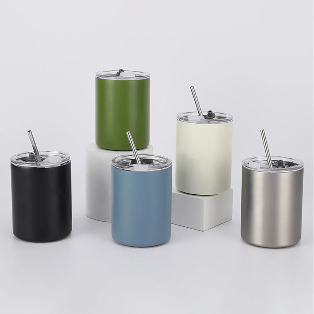 304 Stainless Steel Iced American Coffee Cup Double Wall Vacuum Insulated Stainless Steel Coffee Tumbler Travel Mug with Straw