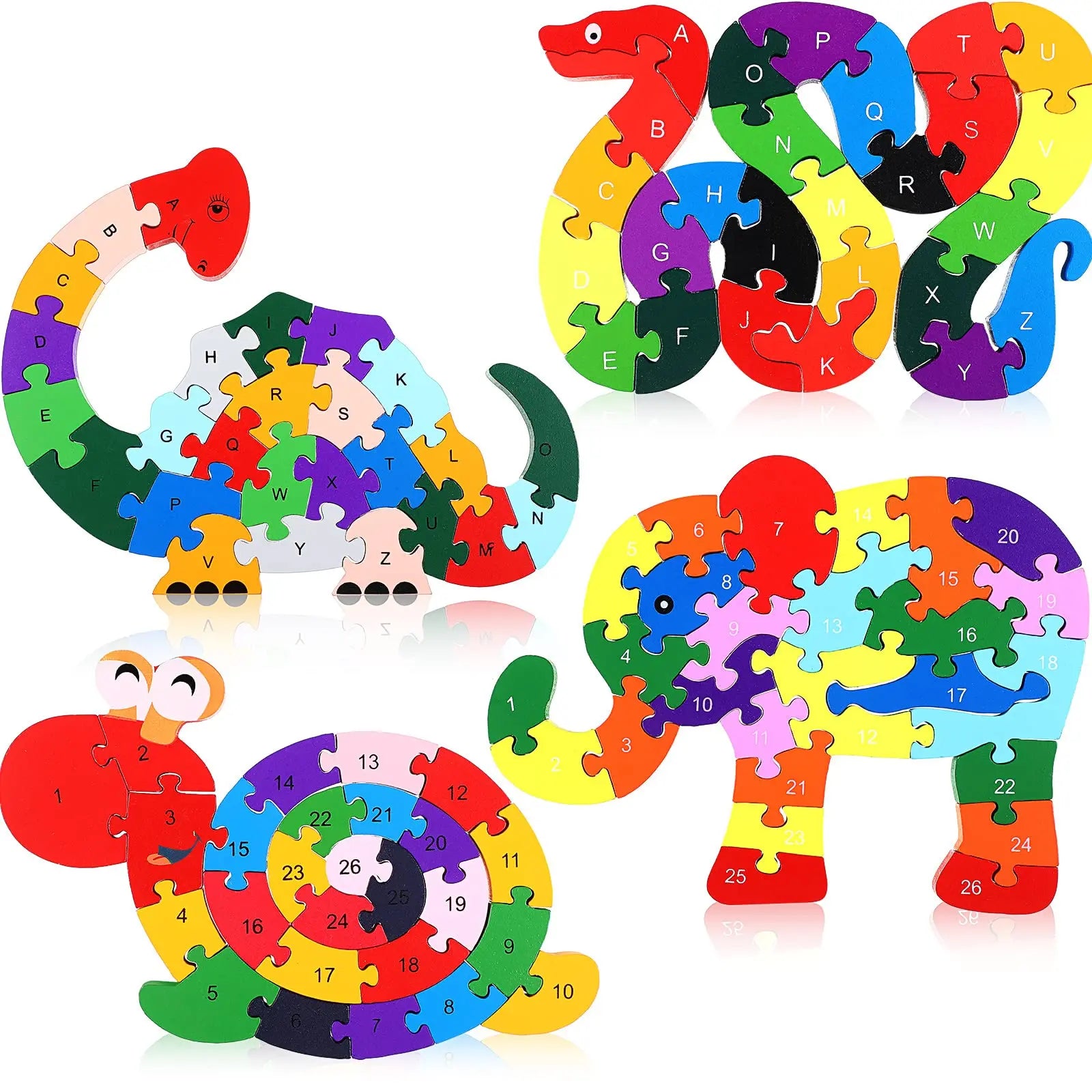 Alphabet Jigsaw Puzzle Building Blocks Animal Wooden Puzzle Wooden Alphabet Puzzle Snake Elephant Dinosaur Snail Number Blocks