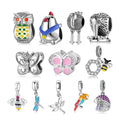Real 925 Sterling Silver Animal Series Enamel Charms Owl woodpecker butterfly Beads Pendant for Women Jewelry Bracelet Fashion