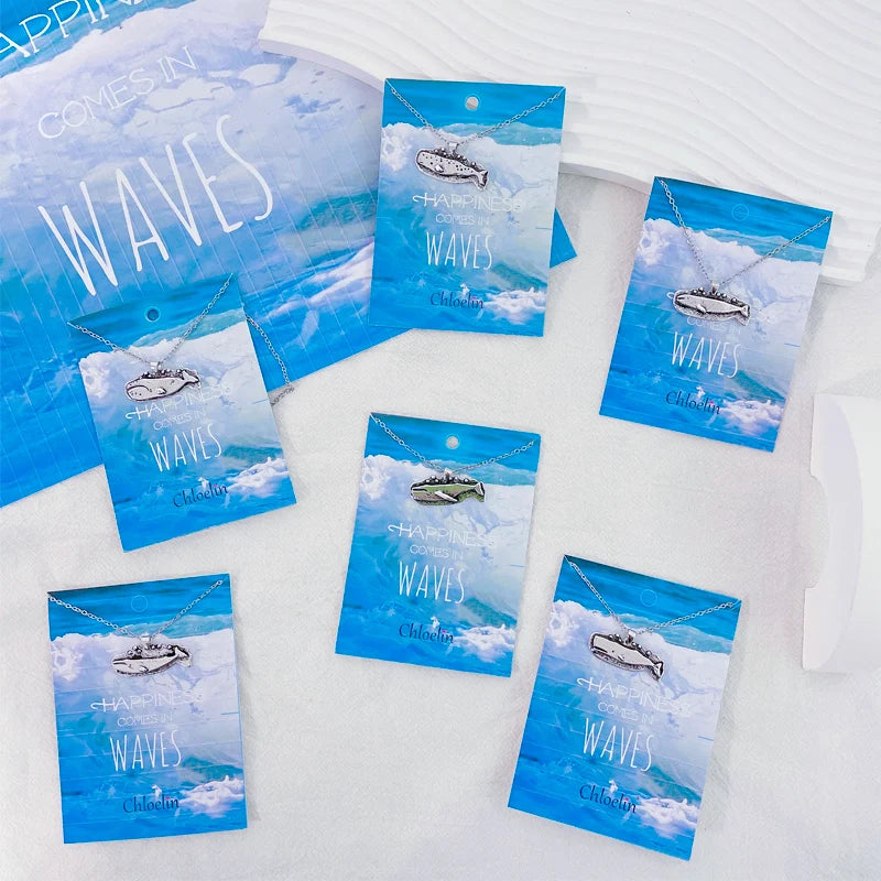 New Fashion Alloy Pendant Custom Card Jewelry Stainless Steel Chain Whale Set Necklace Ocean Series Gift