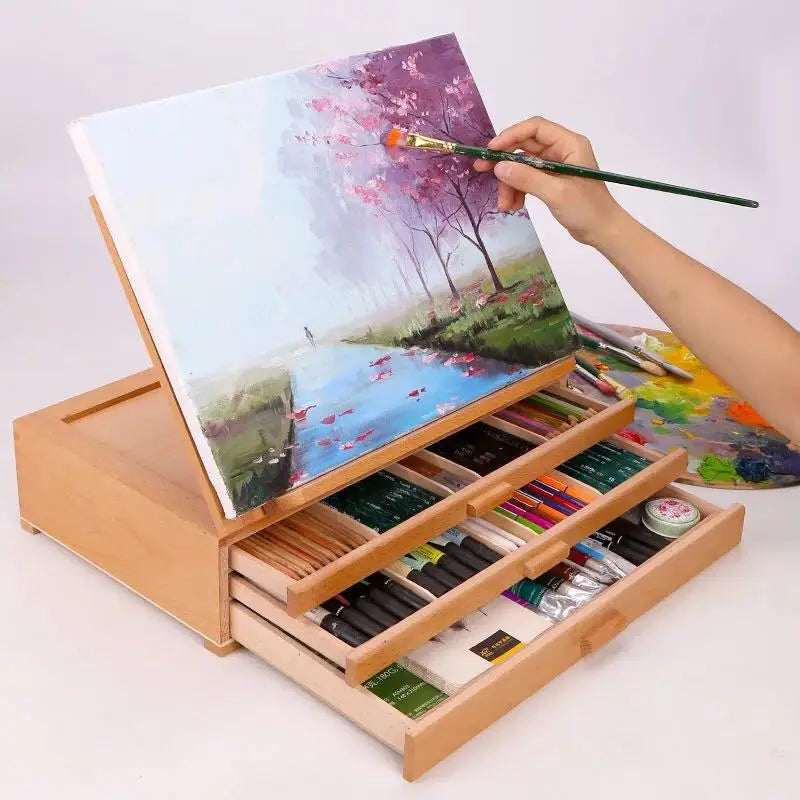 Adjustable Portable Wooden Painting Easel Stand with Double Tier Storage Drawer for Artist Beginners ODM Design OEM Welcome!