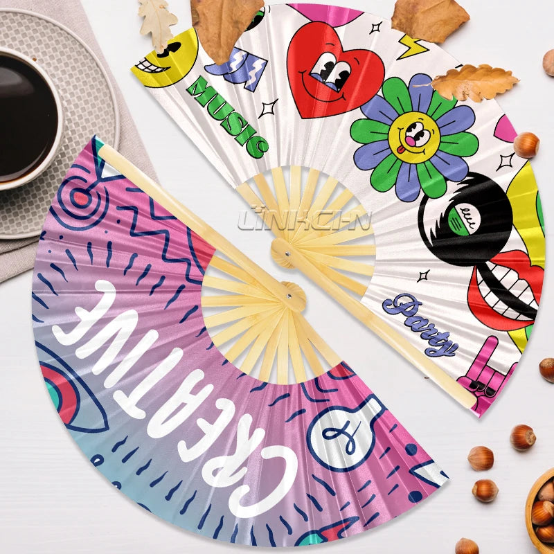 Custom Printed 13 Inches Large Rave Clack Hand Fan