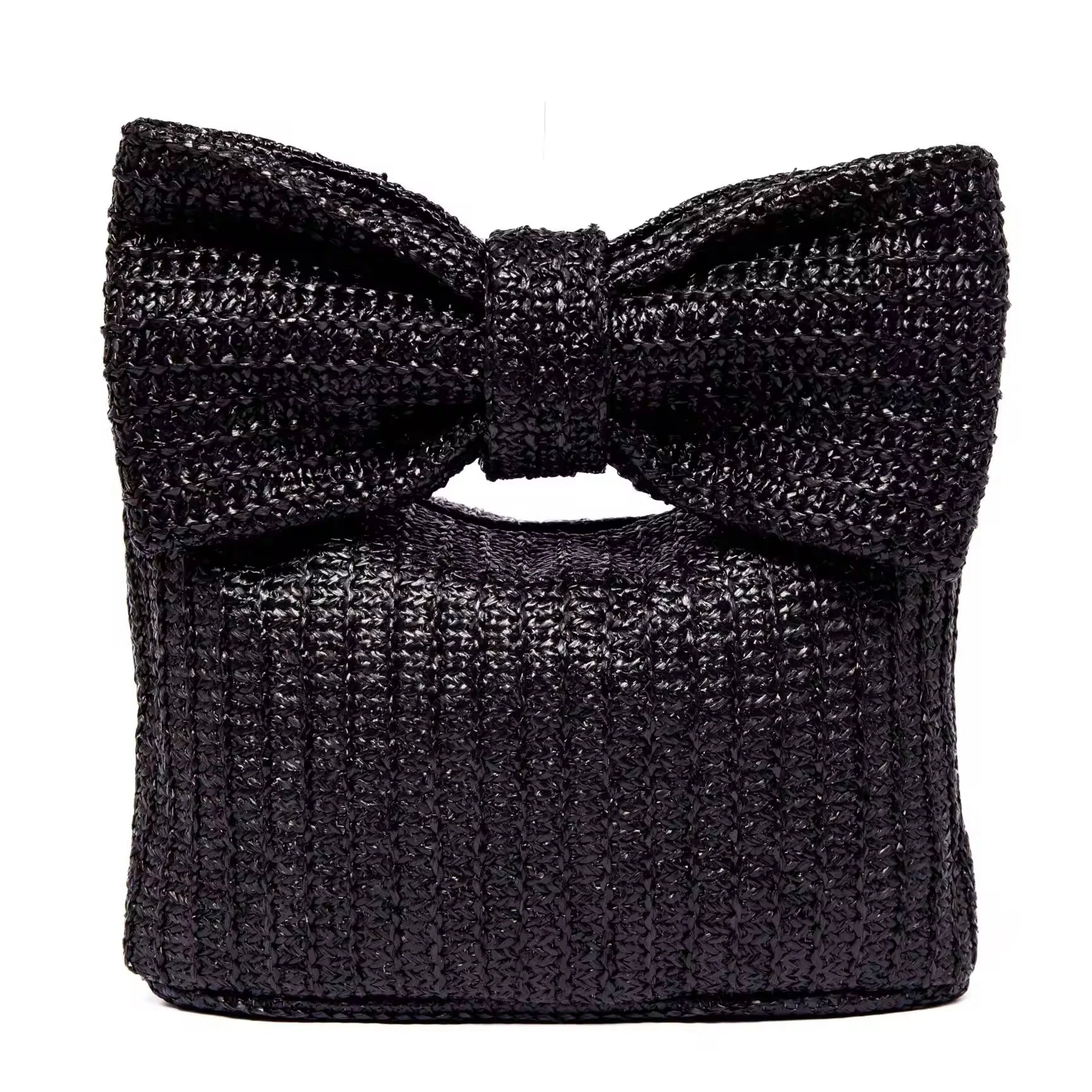 Factory Direct Customized Woven Beach Bag Summer Women Bow Straw Shoulder Handbag