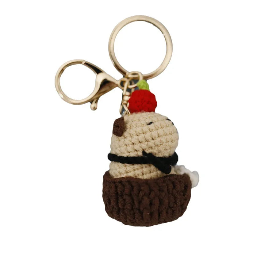 Macrame Capybara Doll Key Chain Charm Crochet Keychain Bag Accessories Animal Keyring Handmade Cartoon Crochet Capybara Keychain
