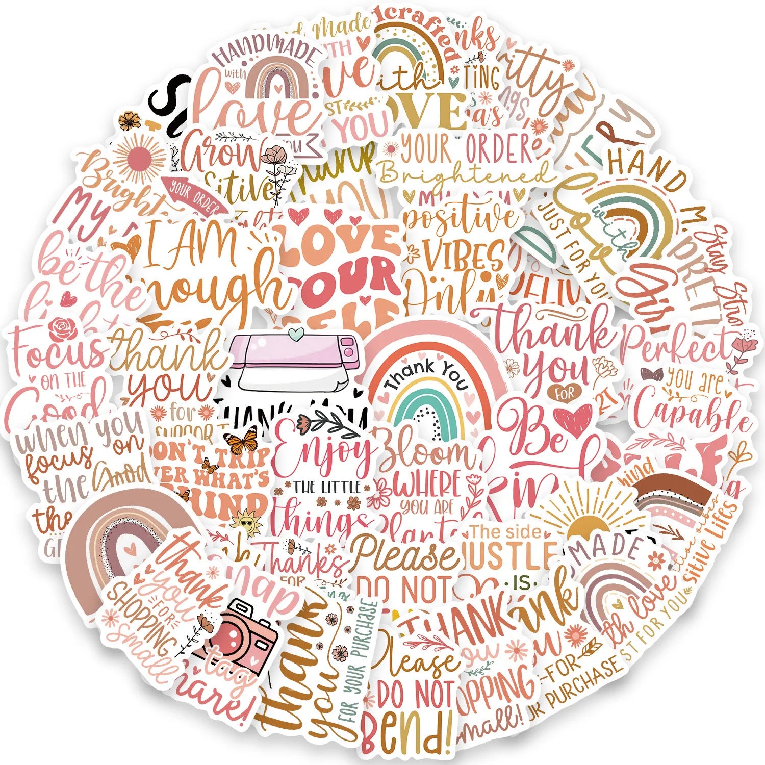 50pcs Thanks for Inspirational Words Series Graffiti Stickers Packs for Motorcycle Suitcase Guitar Notebook Wholesale
