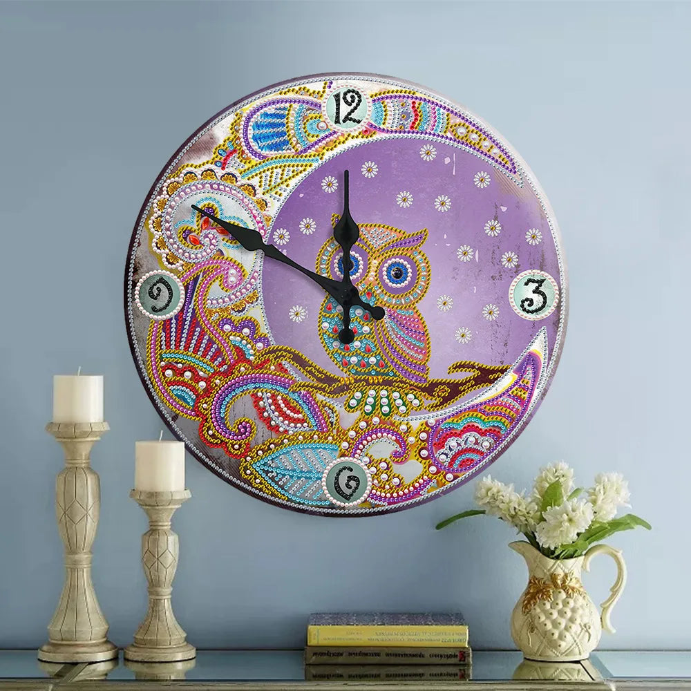 2021 Premium Quality Wall Hanging Wall Clock Diamond Painting Set Owl Diamond Painting Clock Kits