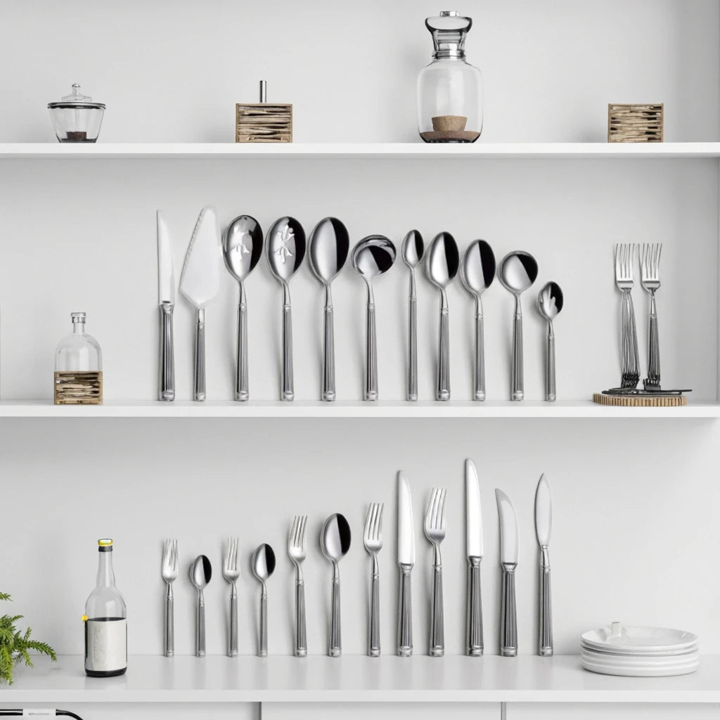 High-End 304 Stainless Steel Forged Roman Column Western Steak Knife Fork Luxury Restaurant Hotel Tableware Set Home Mirror