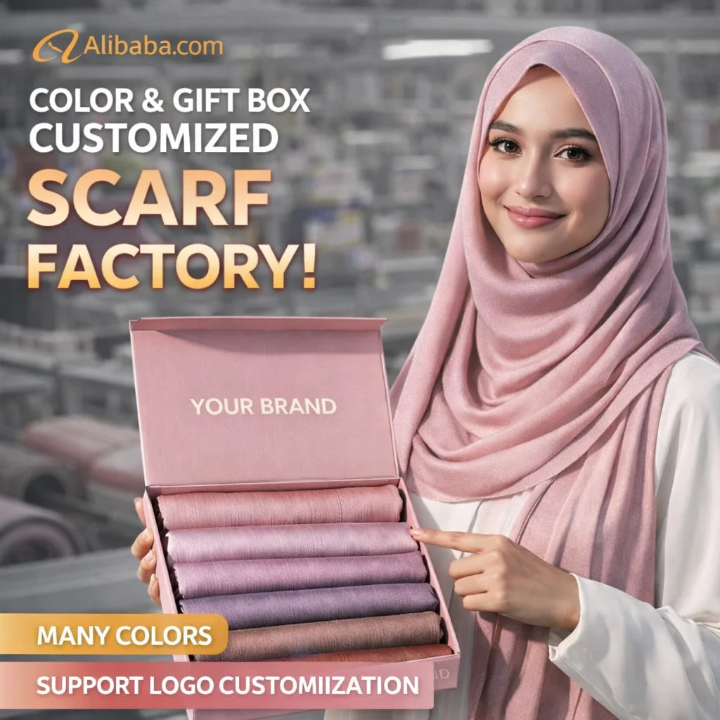 Customized Satin Crinkle Scarf Suit  Muslim Hijab Box Multicolor Scarf Combination Suit