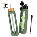 32oz Glass Water Bottle With Straw and Handle Lid Protective SleeveHalf Gallon Sports Motivational Glass Bottles