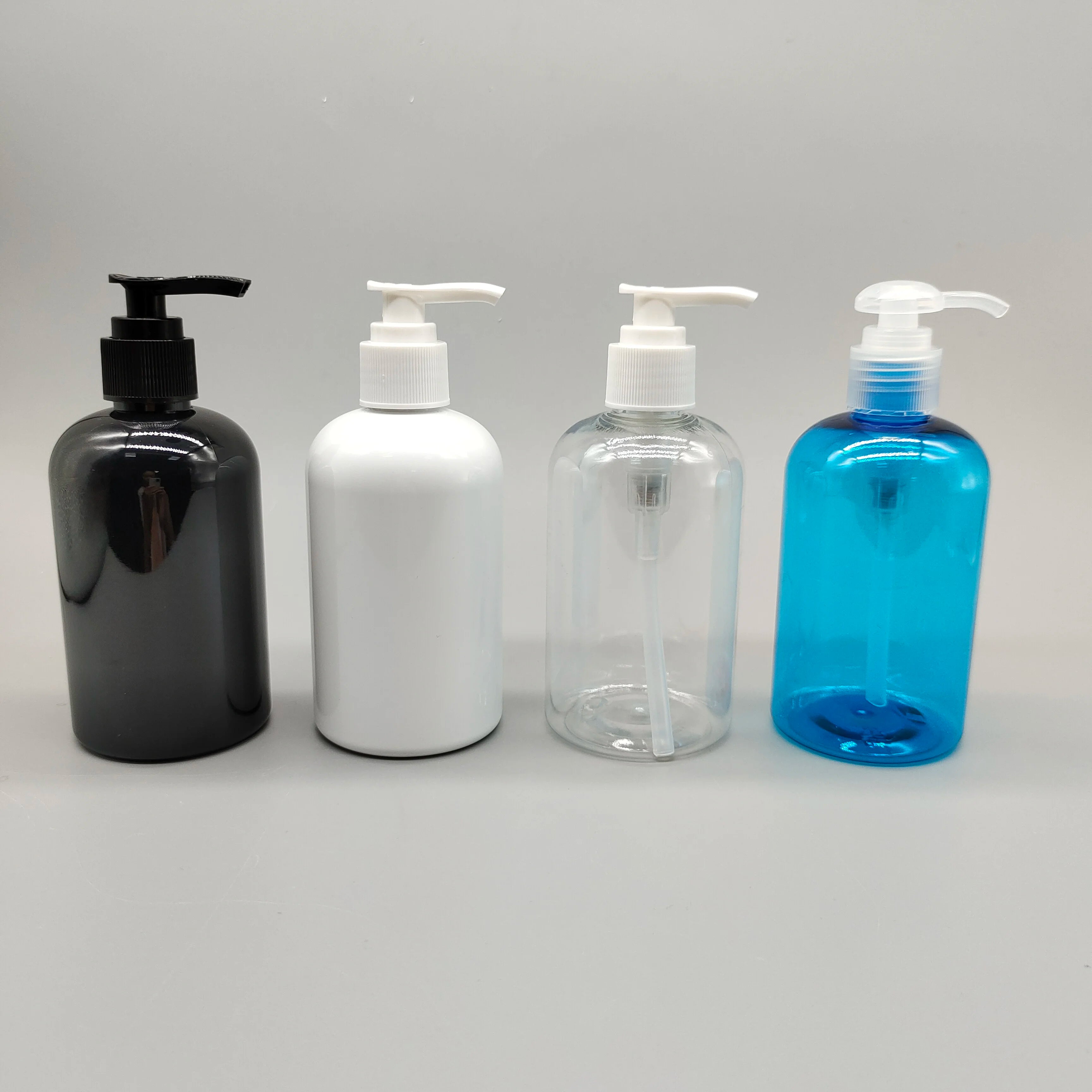 250ml Plastic PET Black Boston Cosmetic Lotion Pump Bottles Customized Screen Printing ISO9001 Certified Face Cream Shampoo Skin