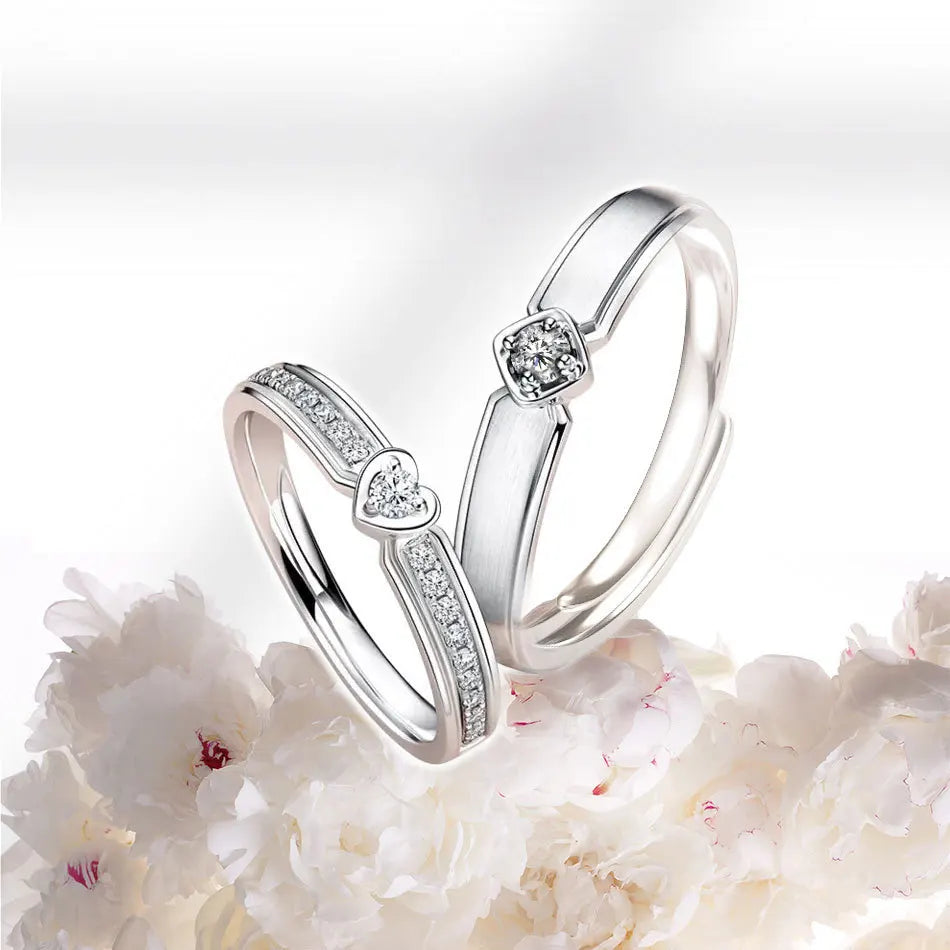2022 New Couple Ring S925 Sterling Silver Spot Heart Imprint Simple Marriage Love Pair Ring