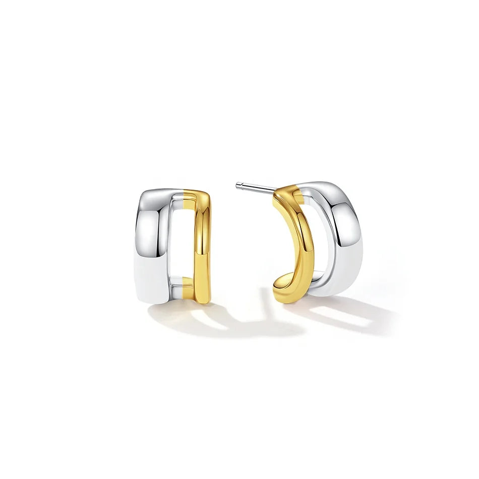 Nagosa 18k Gold Vermeil Hottest Trend Two-tone 925 Sterling Silver Two Tone Duet Mixed Huggie Hoops Earrings