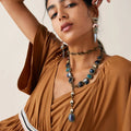 Latest African Statement Necklace Set Imitation Pearl Zinc Alloy Antique Silver Plated Water Drop Strand Chains for Anniversary