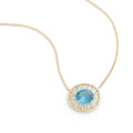 EQN59 RINNTIN Dainty 925 Sterling Silver Jewelry 18K Gold Plated Round Blue Cubic Zirconia Pendant Halo Necklace Women