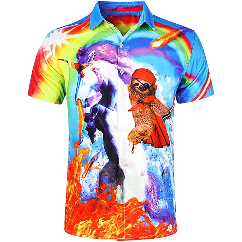 Fitspi Mens Funny Hawaiian Shirts 3d Graphic Button Down Short Sleeve Holiday Beach Shirt