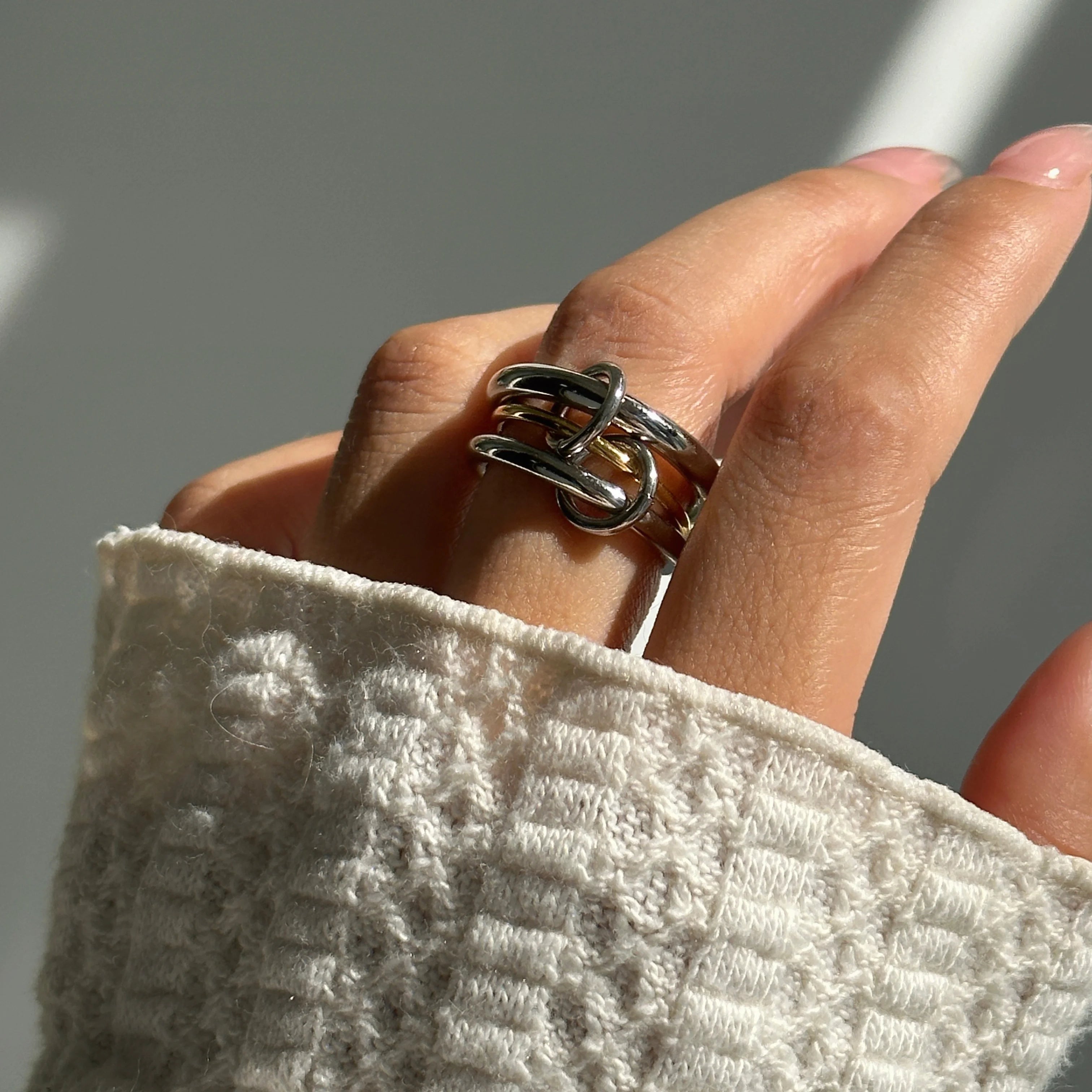 Dazan Autumn Winter New Ins Trendy 18k PVD Gold Plated Stainless Steel Gold Silver Mix Unique Design Ring for Women Party Dance