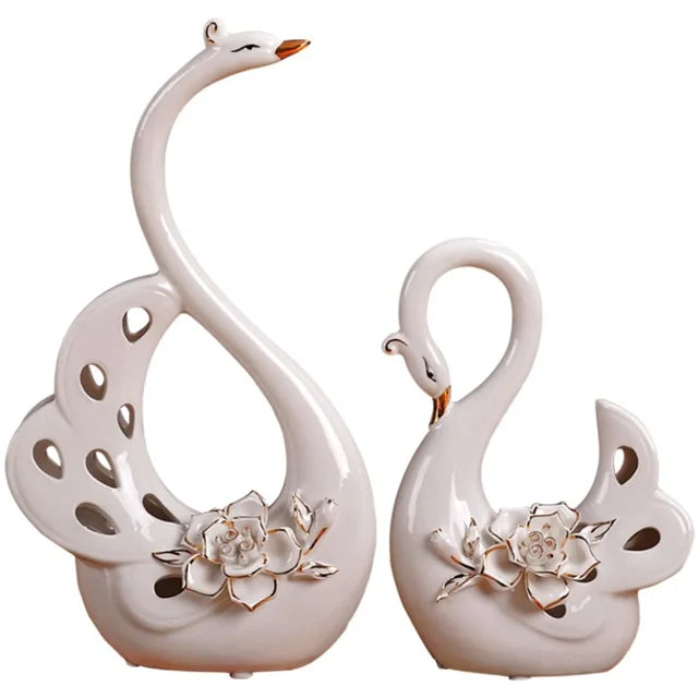 Wholesale Price Home Decor Items   Figurines Wedding  Swan Sculpture Ceramic Ornaments