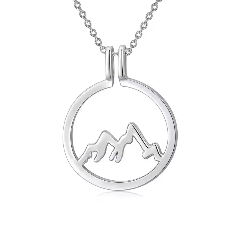 Trendy Jewelry 925 Sterling Silver Rhodium Plated Ring Holder Mountain Round Pendant Necklace