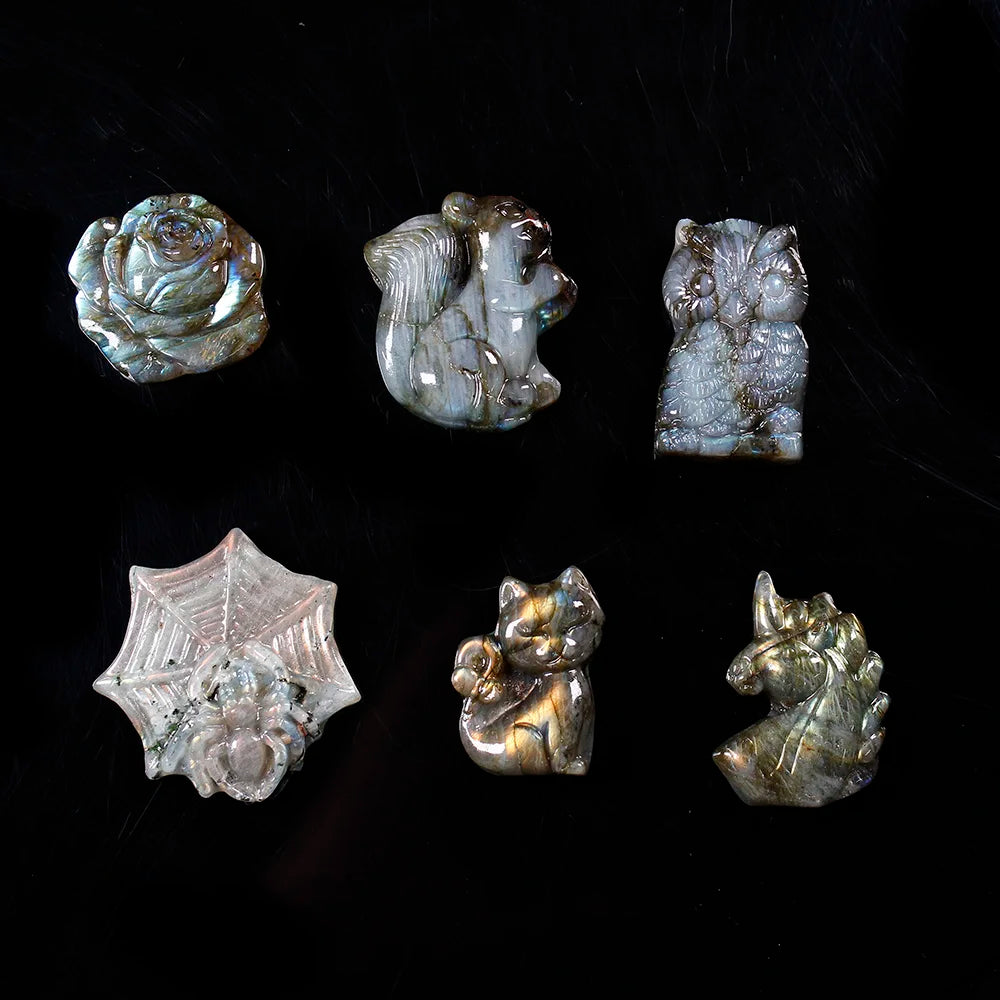 Crystals Wholesale Bulk Moonstone Cat Natural Stones Quartz Labradorite Stone Animal Carving Healing Crystals Folk Crafts