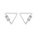 Fashion 925 Sterling Silver Geometric Triangle Hollow Women Simple Baguette Square Shaped CZ Diamond Stud Earrings