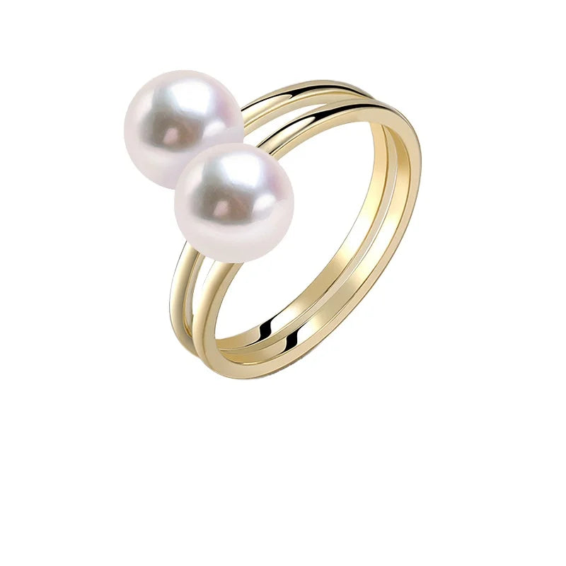Wholesale Double Pearls Design AU750 Real White Gold Ring Mountings Without Stone Semi Mount 18k Gold Ring Mounting