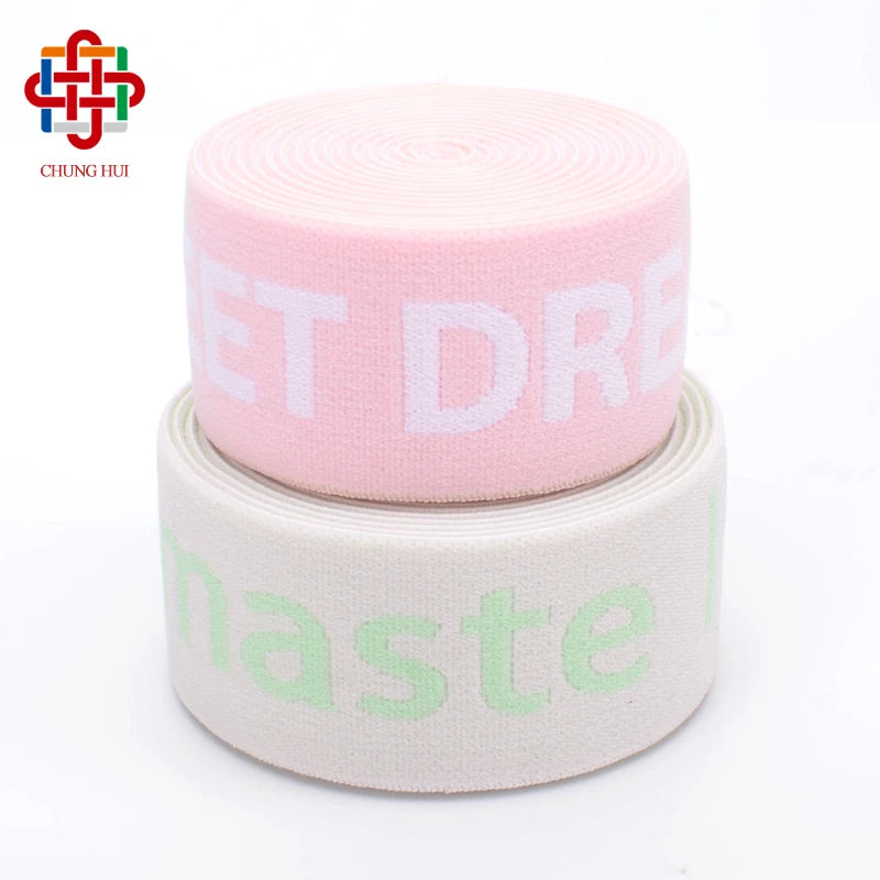 Low MOQ Custom 38mm Soft Spandex Nylon Jacquard Elastic Band Webbing for Clothes Sport Underwear Elastic Waistband