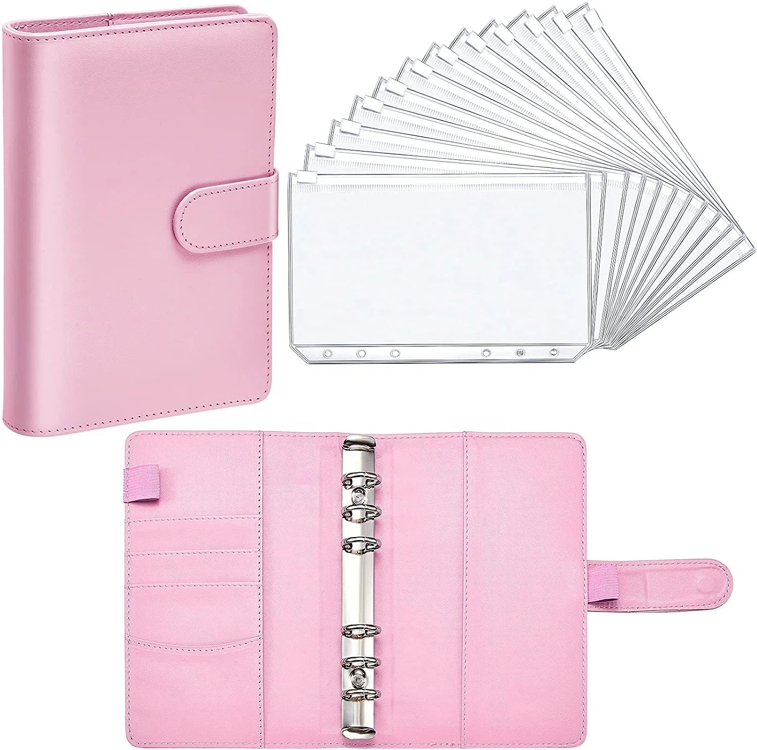 Notebook 6-Ring Work Agenda Journal Budget Binder A6 PU Cover Magnetic Loose-leaf Budget Binder