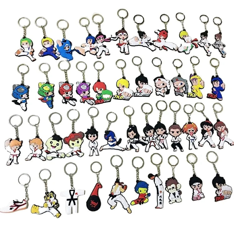 Wholesale Karate Cluds Gifts Cheap Promotion of Various Pvc Taekwondo Students Cartoons Keychains