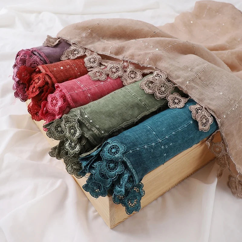 Zifeng OEM Bufandas Al Por Mayor New Malaysian Sequin Lace Hijab
