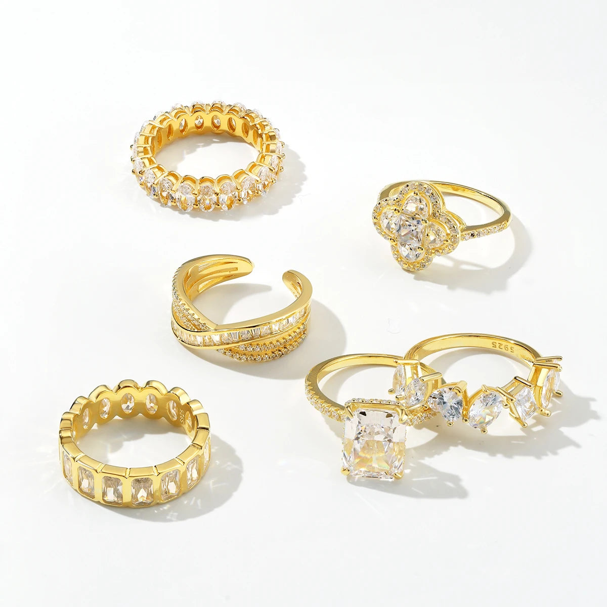 Radiance Golden Fine Fashion Rings Jewelry S925 Silver 18K Gold Plated Women 5A 8A Cubic Zirconia Dress up Wedding Bridal Ring