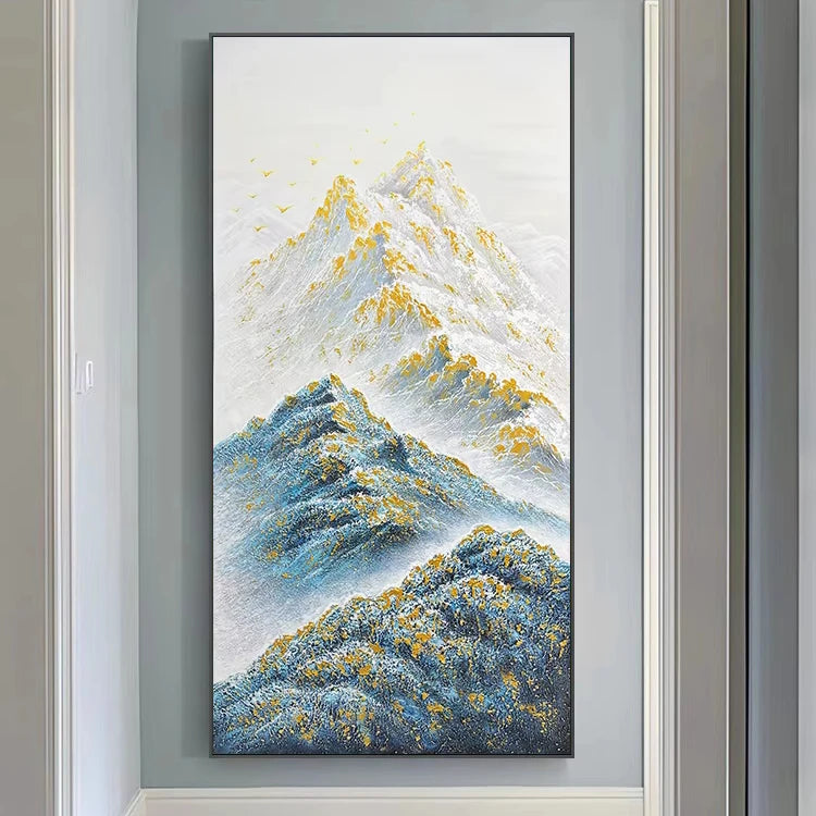 Pure Hand-Painted Peacock Blue Chinese Landscape Oil Painting Modern Jinshan New High-Level Feeling Porch Decorative Canvas