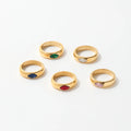 Fenny 18K Gold Plated Wholesale Candy Green Red Pink Blue Zirconia Horse Eye Stainless Steel Finger Ring Trend for Women