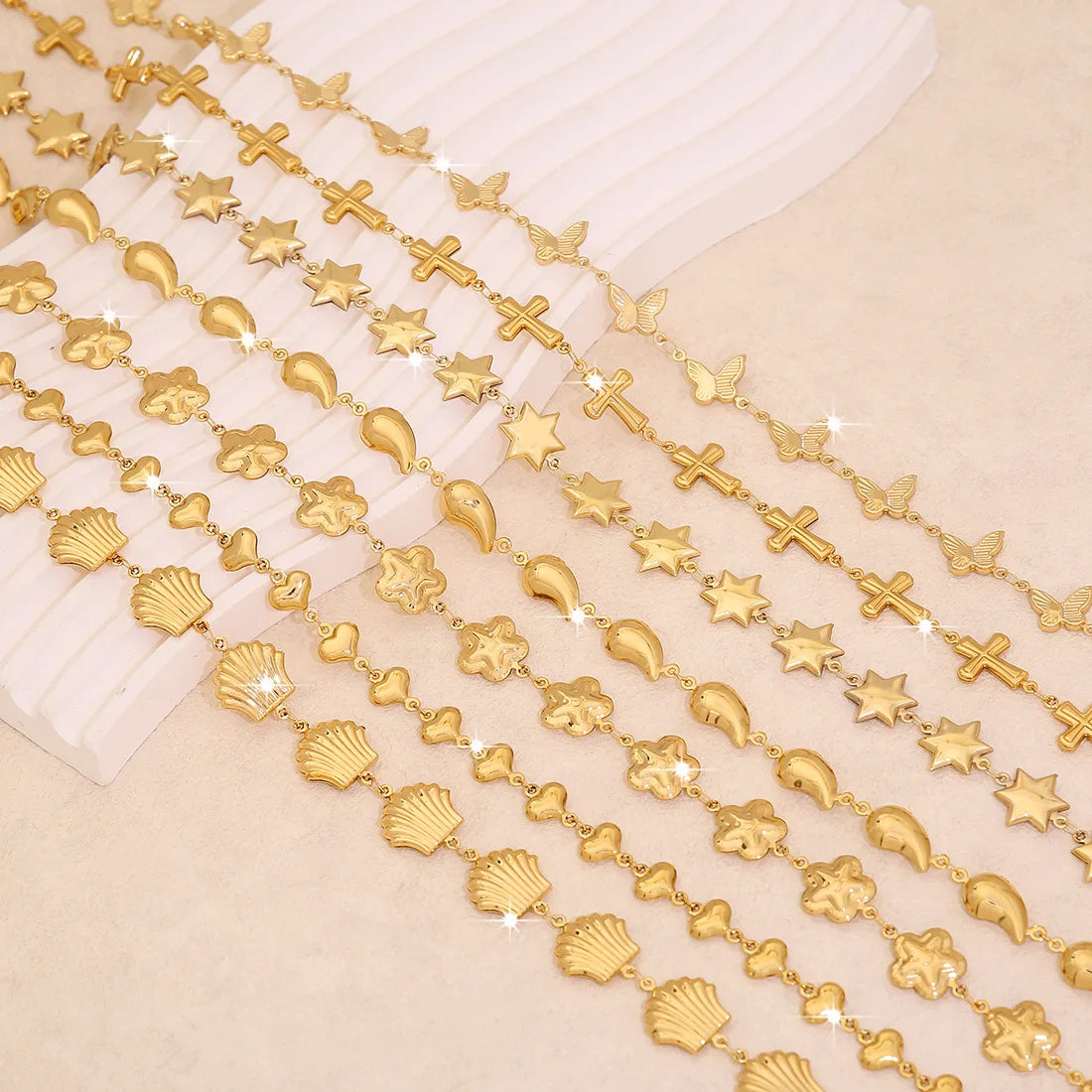 Temperament Scallop Heart Chain Necklace Waterproof Stainless Steel Necklace Water Drop Cross Necklace Jewelry for Women