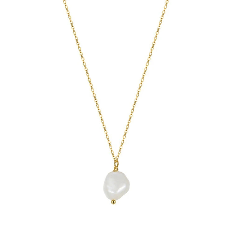 X098 Wholesale 925 Sterling Silver 14K Gold Plated Natural Cultured Baroque Pearl Pendant Necklace Women's Fashion Jewelry