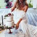 #940 Strapless Off the Shoulder Boho Lace Fabric Open Back Sweep Train Beach Bride Gown Wedding Dress Bridal Gown