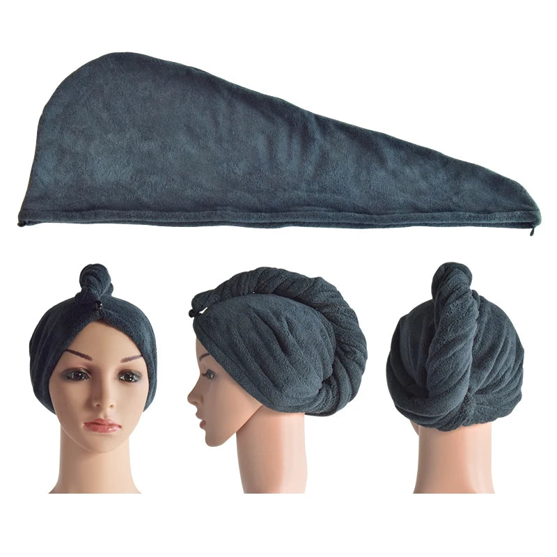 Newly Arrived Salon Hair Towel Rapid-drying Coral Fleece Thicken Black Color Microfiber Hair Towel