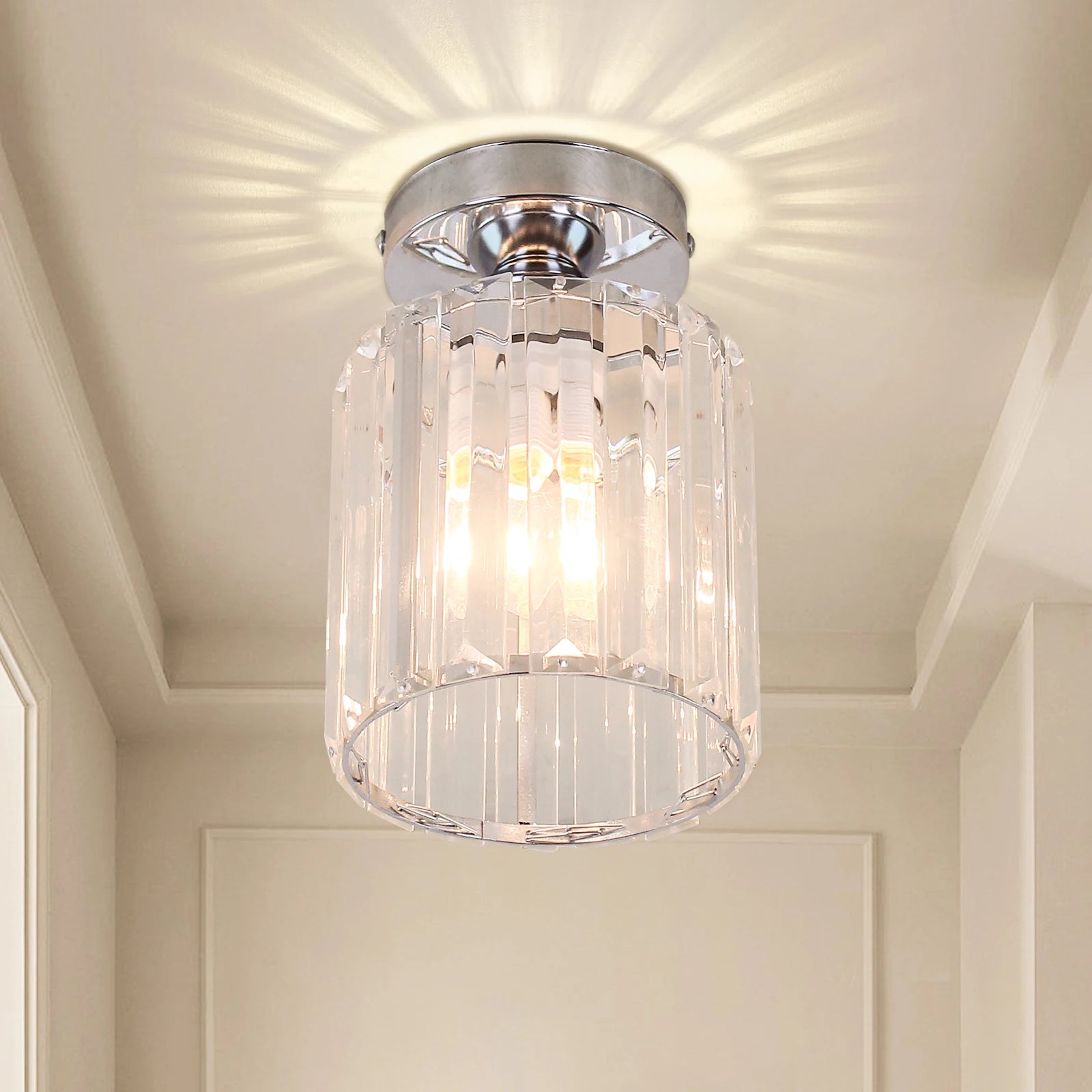 Modern Crystal Chandelier for Dining Living Room Warm White Ceiling Light with E26 Base for Restaurant Villa Indoor Decoration