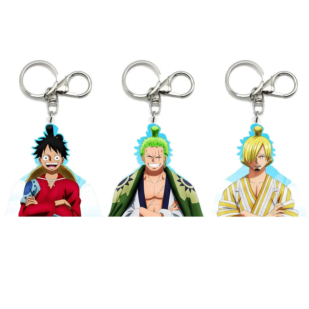 Anime Figure Luffy Law Sanji Pendant Motion Keyrings One Piece 3D Keychains