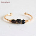 BM33621 Raw Black Tourmaline and Crystal Quartz Cuff Bracelet Gold Accented Fashion Charm Bangle