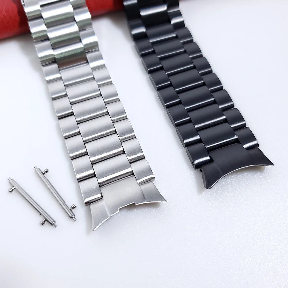 Stainless Steel Three Bead Strap for Samsung Galaxy Watch4 40 44mm/Classic 42 46mm Watch Band With Arc Mouth Safety Buck