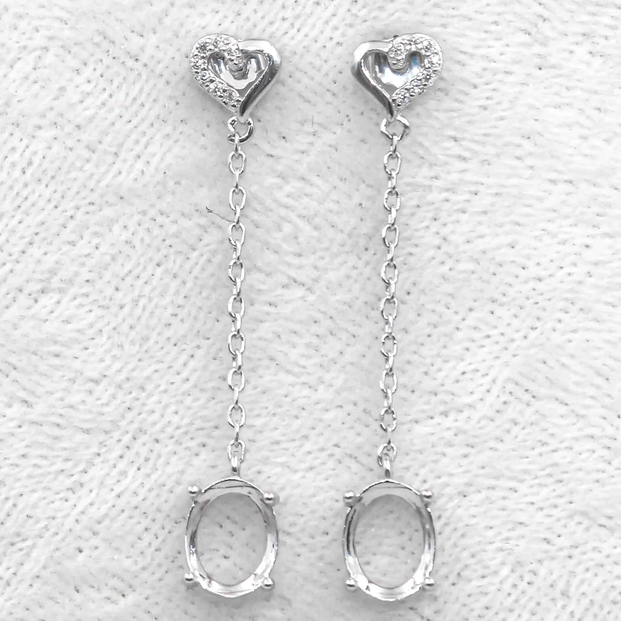 Sterling Silver 7*9mm Semi Mount Line Earrings Empty Support Blank Claws Setting S925 Base Without Center Stone for DIY Inlay