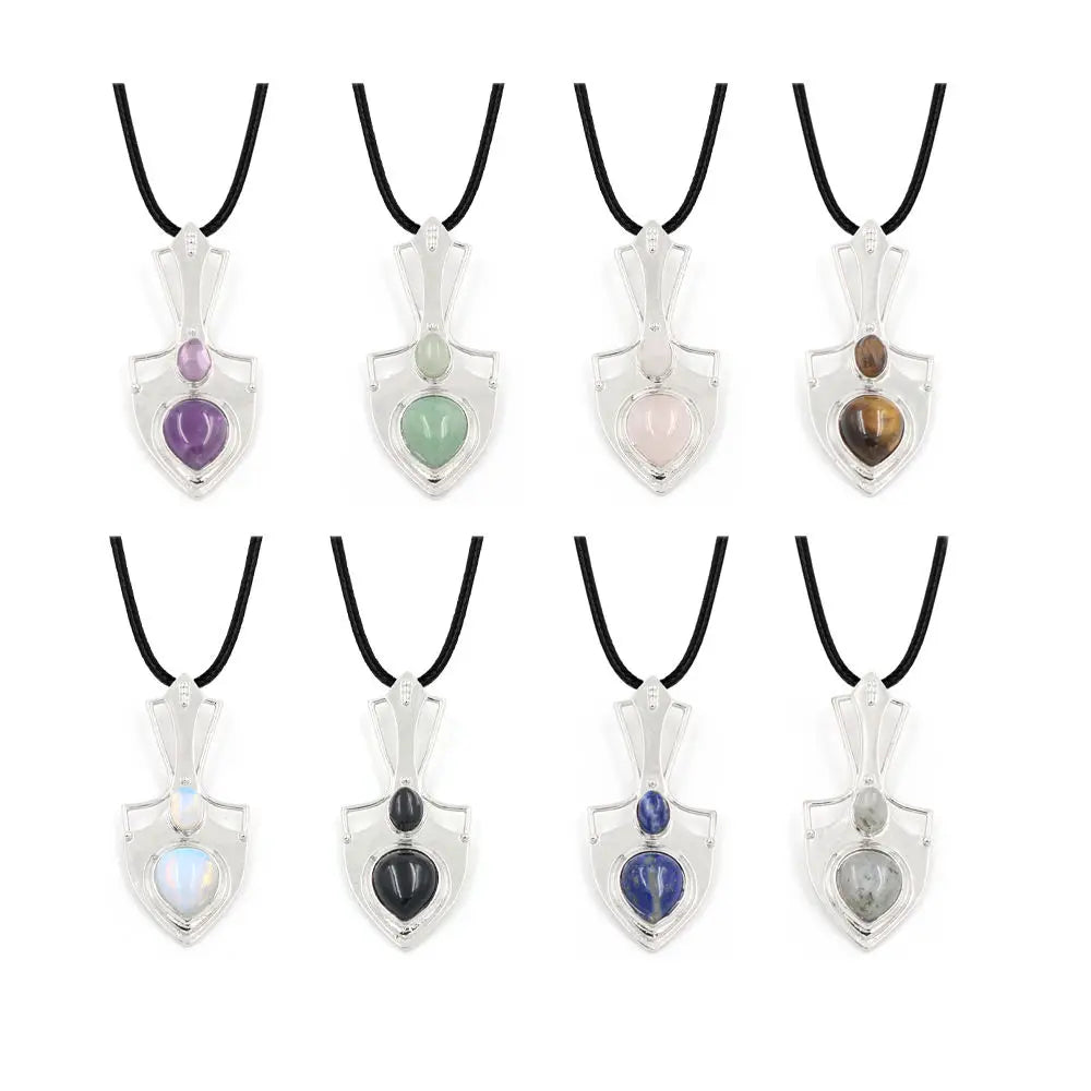 Natural Gemstone Arrow Pendant Necklace Female Teardrop Quartz Crystal Stone Water Drop Healing Chakra Reiki Charms