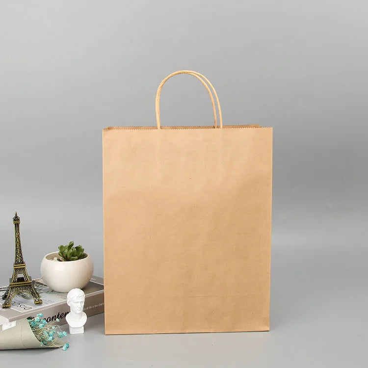 Biodegradable Kraft Paper Bag with Custom Logo Printing for Packaging Shopping Supermarket Exhibition Promotion Use From Factory