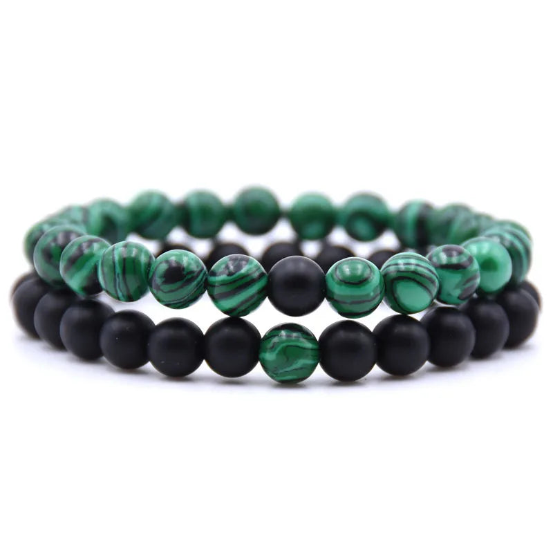 Fashion Elastic Rope Jewelry Set Bracelet Couples Black White Natural Lava Stone Tiger Eye Beaded Yoga Bracelets for Men Women