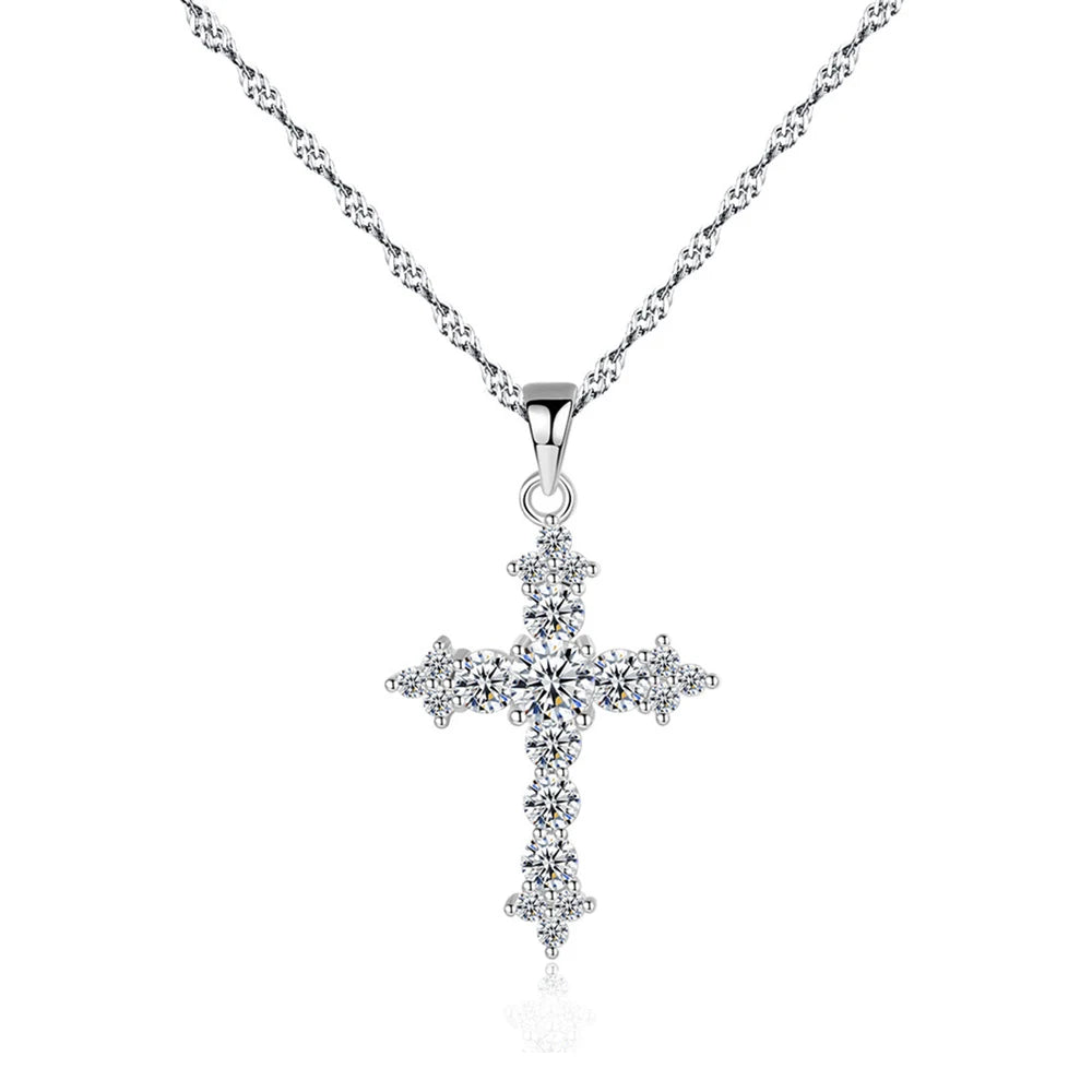 Dainty Chain Link Cubic Zircon Religious Pure 925 Sterling Silver Cross Pendant Necklace for Women MegaBDM